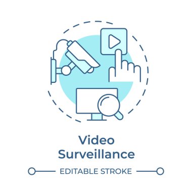 Video izleme yumuşak mavi konsept ikonu. Fiziksel güvenlik sisteminin bileşeni. Gerçek zamanlı olarak izleniyor. Yuvarlak şekil çizimi. Soyut bir fikir. Grafik tasarımı. Kitapçıkta kullanması kolay