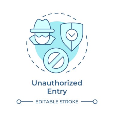 İzinsiz giriş. Yumuşak mavi konsept simgesi. Fiziksel güvenlik tehdidi ve risk. Yasak bölgeye giriş izni. Yuvarlak şekil çizimi. Soyut bir fikir. Grafik tasarımı. Kitapçıkta kullanması kolay