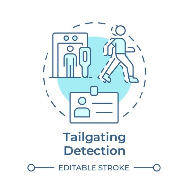 Yumuşak mavi konsept simgesini takibe almak ve sırtına almak. Fiziksel güvenlik tehdidi ve risk. Yetkisiz giriş. Yuvarlak şekil çizimi. Soyut bir fikir. Grafik tasarımı. Kitapçıkta kullanması kolay