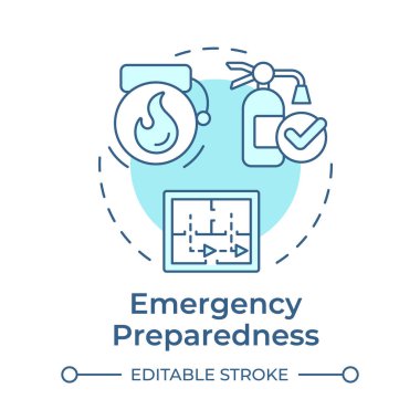 Acil durum hazırlığı yumuşak mavi konsept simgesi. Fiziksel güvenlik denetim bileşeni. Kayıp riskleri en aza indirgeniyor. Yuvarlak şekil çizimi. Soyut bir fikir. Grafik tasarımı. Kitapçıkta kullanması kolay