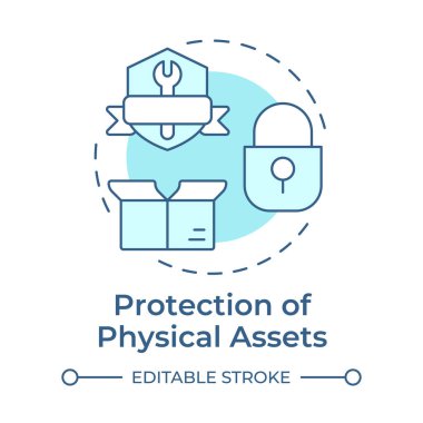 Fiziksel varlıkların korunması. Yumuşak mavi konsept ikonu. Güvenlik sisteminin faydaları. Önemli bir mülkün güvenliği. Yuvarlak şekil çizimi. Soyut bir fikir. Grafik tasarımı. Kitapçıkta kullanması kolay