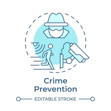 Suç önleme yumuşak mavi konsept simgesi. Fiziksel güvenliğin faydaları. Hassas bölgelere erişimi kontrol etmek. Yuvarlak şekil çizimi. Soyut bir fikir. Grafik tasarımı. Kitapçıkta kullanması kolay
