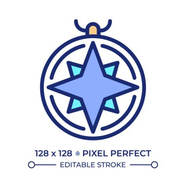 Deniz pusulası piksel mükemmel çizgi renk simgesi. Vintage gemi navigasyon aracı. Denizcilik aygıtı yönü gösteriyor. İzole vektör çizimi. Düz renkli sembol tasarımı. Düzenlenebilir vuruş