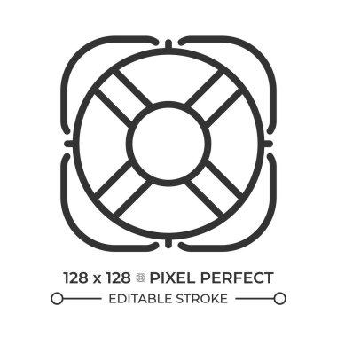 Lifebuoy pikseli mükemmel çizgi simgesi. Kişisel yüzdürme cihazı. Kurtarma halkası su tasarrufu yapıyor. Gemi can kurtaranı. İzole vektör çizimi. Taslak sembol. Basit doğrusal çizim. Düzenlenebilir vuruş