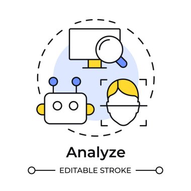 Olayları çok renkli konsept simgesi olarak analiz et. Fiziksel güvenlik ekosistemi. Algılama sistemlerindeki veriler değerlendiriliyor. Yuvarlak şekil çizimi. Soyut bir fikir. Grafik tasarımı. Kitapçıkta kullanması kolay