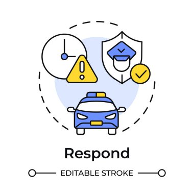 Çok renkli konsept simgesine yanıt ver. Fiziksel güvenlik ekosistemi. Analiz edilmiş tehditlere dayalı eylem. Korunma. Yuvarlak şekil çizimi. Soyut bir fikir. Grafik tasarımı. Kitapçıkta kullanması kolay