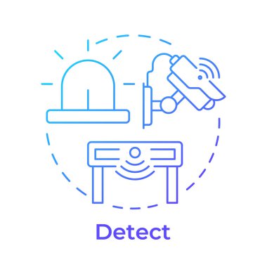 Tehditleri tespit et mavi gradyan konsept simgesi. Fiziksel güvenlik ekosistemi. Riskleri tanımla. Savunmanın ilk hattı. Yuvarlak şekil çizimi. Soyut bir fikir. Grafik tasarımı. Kitapçıkta kullanması kolay