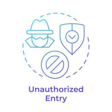 Yetkisiz giriş mavi gradyan konsept simgesi. Fiziksel güvenlik tehdidi ve risk. Yasak bölgeye giriş izni. Yuvarlak şekil çizimi. Soyut bir fikir. Grafik tasarımı. Kitapçıkta kullanması kolay