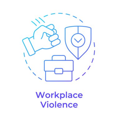 İşyeri şiddeti mavi gradyan konsept simgesi. Fiziksel güvenlik tehdidi ve risk. Ekipman hasarı. Yuvarlak şekil çizimi. Soyut bir fikir. Grafik tasarımı. Kitapçıkta kullanması kolay