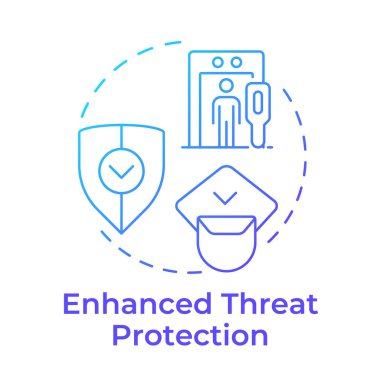 Geliştirilmiş tehdit koruması mavi gradyan konsept ikonu. Fiziksel güvenliğin faydaları. Etkili koruma riskleri. Yuvarlak şekil çizimi. Soyut bir fikir. Grafik tasarımı. Kitapçıkta kullanması kolay