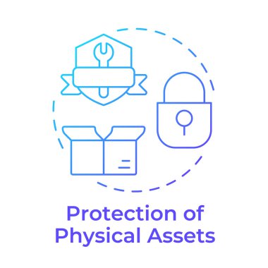 Fiziksel varlıkların korunması mavi gradyan konsept ikonu. Güvenlik sisteminin faydaları. Önemli bir mülkün güvenliği. Yuvarlak şekil çizimi. Soyut bir fikir. Grafik tasarımı. Kitapçıkta kullanması kolay