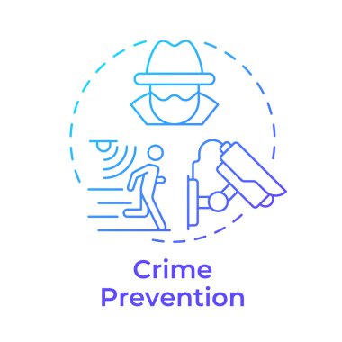 Suç önleme mavi gradyan konsept simgesi. Fiziksel güvenliğin faydaları. Hassas bölgelere erişimi kontrol etmek. Yuvarlak şekil çizimi. Soyut bir fikir. Grafik tasarımı. Kitapçıkta kullanması kolay