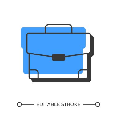 Evrak çantası gölge çizgi simgesi. Belgeleri taşımak için eski bir çanta. Kariyer terfisi. Anlaşma yapmak. Katı mavi dolgulu kalın ana hatlı sembol. Modern düz çizim. Düzenlenebilir vuruş