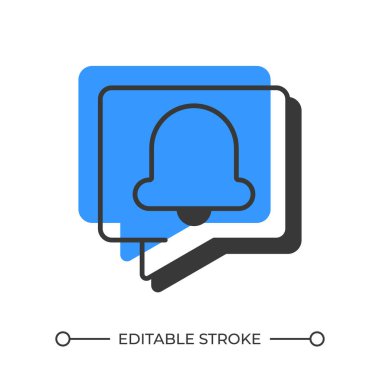 Alarm bildirimi gölge çizgi simgesi. @ info Yüzüklü konuşma balonu. Dijital alarm ağı. Kullanıcı uyarısı. Katı mavi dolgulu kalın ana hatlı sembol. Modern düz çizim. Düzenlenebilir vuruş