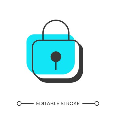 Asma kilit gölge çizgi simgesi. Özel bilgi ve mülke kapalı erişim. Güvenlik ekipmanları. Kilitli bir yer. Katı mavi dolgulu kalın ana hatlı sembol. Modern düz çizim. Düzenlenebilir vuruş