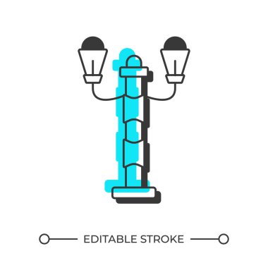 Klasik sokak lambası gölge çizgisi simgesi. Eski moda posta lambası. Açık hava aydınlatma ekipmanları. Retro tarzı. Katı mavi dolgulu kalın ana hatlı sembol. Modern düz çizim. Düzenlenebilir vuruş
