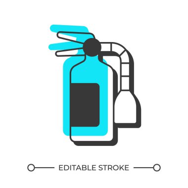 Yangın söndürücü gölge çizgisi simgesi. Aktif alev koruma cihazı. Acil durum malzemesi. Güvenlik aleti. Katı mavi dolgulu kalın ana hatlı sembol. Modern düz çizim. Düzenlenebilir vuruş