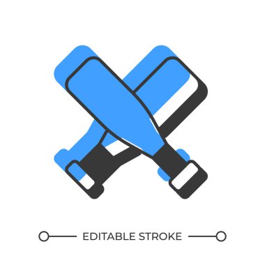 Yarasa çifti gölge çizgisi simgesi. Beyzbol envanter oyunu. Pürüzsüz kulüp topa vururdu. Spor kulübü. Katı mavi dolgulu kalın ana hatlı sembol. Modern düz çizim. Düzenlenebilir vuruş