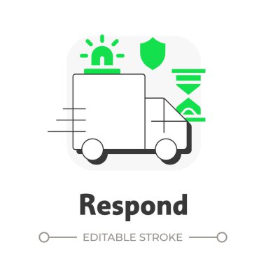 Düz çizgi konsept simgesine yanıt ver. Fiziksel güvenlik ekosistemi. Analiz edilmiş tehditlere dayalı eylem. Korunma. Yeşil kabartmalı modern çizgi çizimi. Kavramsal görsel. Düzenlemesi kolay