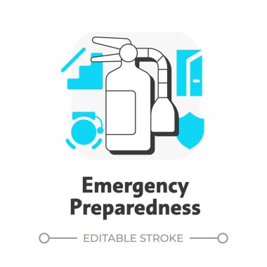 Acil durum hazırlığı düz çizgi konsept simgesi. Fiziksel güvenlik denetim bileşeni. Mülk zarar riskini en aza indirmek. Mavi kabartmalı modern çizgi çizimi. Kavramsal görsel. Düzenlemesi kolay
