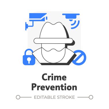 Suç önleme yasağı konsept simgesi. Fiziksel güvenliğin faydaları. Hassas bölgelere erişimi kontrol etmek. Mavi kabartmalı modern çizgi çizimi. Kavramsal görsel. Düzenlemesi kolay