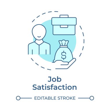 İş tatmini, yumuşak mavi konsept ikonu. Para ödeme, maaş. Şirket çalışanı, işçi. Yuvarlak şekil çizimi. Soyut bir fikir. Grafik tasarımı. Makalede kullanması kolay, günlük paylaşımı