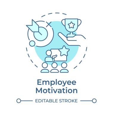 Çalışanların motivasyonu yumuşak mavi konsept ikonu. Hedef gol. Başarı, kilometre taşı. Toplantı, takım çalışması. Yuvarlak şekil çizimi. Soyut bir fikir. Grafik tasarımı. Makalede kullanması kolay, günlük paylaşımı