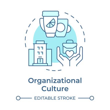 Organizasyon kültürü yumuşak mavi konsept ikonu. İş hayatı dengesi, iş yeri. Şirket değerleri. Yuvarlak şekil çizimi. Soyut bir fikir. Grafik tasarımı. Makalede kullanması kolay, günlük paylaşımı