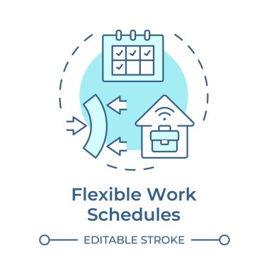 Esnek çalışma programları yumuşak mavi konsept ikonu. Aylık planlayıcı, takvim. Uzaktan çalışan. Yuvarlak şekil çizimi. Soyut bir fikir. Grafik tasarımı. Makalede kullanması kolay, günlük paylaşımı