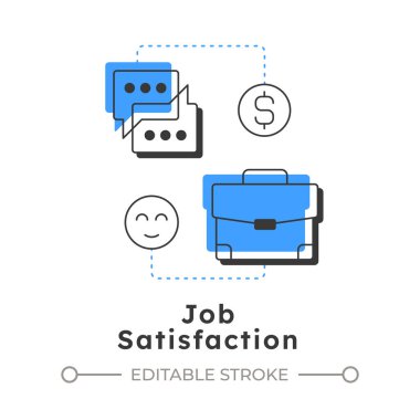 İş memnuniyeti modern doğrusal konsept simgesi. Para ödeme, maaş. Şirket çalışanı, işçi. İş yararları. Noktalı çizgilerle birleştirilmiş düz ana hatlar. Yaratıcı görsel. Düzenlemesi kolay