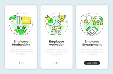 İş tatmini mobil uygulama ekranında işe yarar. Doğrusal kavramlarla birlikte düzenlenebilir grafik yönergelerini gezdir. UI, UX, GUI. Montserrat Yarı Kalın, Düzenli yazı tipleri