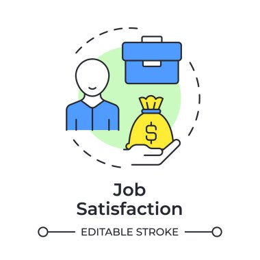 İş memnuniyeti çok renkli konsept simgesi. Para ödeme, maaş. Şirket çalışanı, işçi. Yuvarlak şekil çizimi. Soyut bir fikir. Grafik tasarımı. Makalede kullanması kolay, günlük paylaşımı