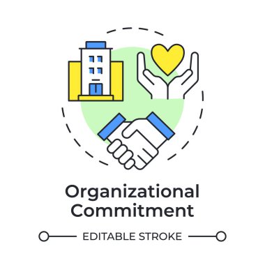 Organizasyonel bağlılık çok renkli konsept ikonu. Ortaklık, işbirliği. Takım çalışması organizasyonu. Yuvarlak şekil çizimi. Soyut bir fikir. Grafik tasarımı. Makalede kullanması kolay, günlük paylaşımı