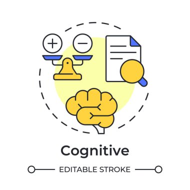 Kavramsal çok renkli konsept simgesi. Belge onayı, evrak işleri. İş hayatı dengesi. Yuvarlak şekil çizimi. Soyut bir fikir. Grafik tasarımı. Makalede kullanması kolay, günlük paylaşımı