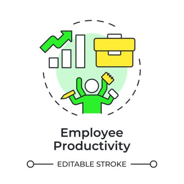 Çalışan verimliliği çok renkli konsept simgesi. Görev yönetimi, birden fazla görev. Verimlilik artışı. Yuvarlak şekil çizimi. Soyut bir fikir. Grafik tasarımı. Makalede kullanması kolay, günlük paylaşımı