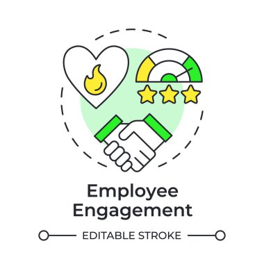 Çalışanların nişan çok renkli konsept ikonu. Verimlilik ölçer, verimlilik. Takım çalışması, ortaklık. Yuvarlak şekil çizimi. Soyut bir fikir. Grafik tasarımı. Makalede kullanması kolay, günlük paylaşımı