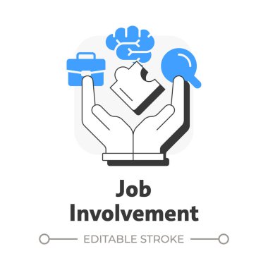 İş ilişkisi düz ana hatlı konsept simgesi. Sorun çözme, yaratıcılık. Uzaktan kumanda. Profesyonel büyüme. Mavi kabartmalı modern çizgi çizimi. Kavramsal görsel. Düzenlemesi kolay