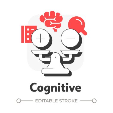 Kavramsal düz çizgi konsept ikonu. Belge onayı, evrak işleri. İş hayatı dengesi. Ölçüm tartısı. Kırmızı kabartmalı modern çizgi çizimi. Kavramsal görsel. Düzenlemesi kolay