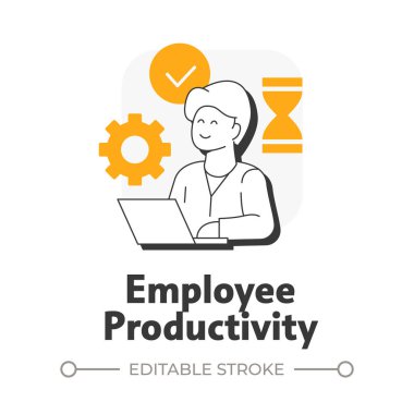 Çalışan verimliliği düz ana hatlı konsept ikonu. Görev yönetimi, birden fazla görev. Verimlilik artışı. İş akışı organizasyonu. Portakal kabartmalı modern çizim. Kavramsal görsel. Düzenlemesi kolay