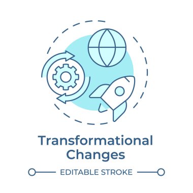 Dönüşümsel değişiklikler yumuşak mavi konsept simgesi. Şirkette derin, radikal değişimler. Organizasyon vardiyası. Yuvarlak şekil çizimi. Soyut bir fikir. Grafik tasarımı. Kullanımı kolay