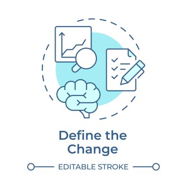 Yumuşak mavi konsept simgesini tanımla. Şirket tadilatının kimliğe ihtiyacı var. Organizasyonel dönüşümün aşaması. Yuvarlak şekil çizimi. Soyut bir fikir. Grafik tasarımı. Kullanımı kolay