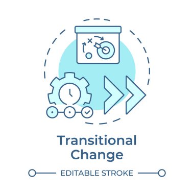 Geçiş değişimi yumuşak mavi konsept simgesi. Yeni iş durumunu sürdürüyor. Organizasyonel dönüşüm tipi. Yuvarlak şekil çizimi. Soyut bir fikir. Grafik tasarımı. Kullanımı kolay