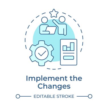 Uygulama yumuşak mavi konsept simgesini değiştirir. Vardiya planlarını devreye sokun. Organizasyonel dönüşümün aşaması. Yuvarlak şekil çizimi. Soyut bir fikir. Grafik tasarımı. Kullanımı kolay