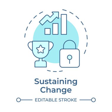 Yumuşak mavi konsept ikonu sürdürülüyor. Yeni kurumsal kültür gömülüyor. Organizasyonel dönüşümün aşaması. Yuvarlak şekil çizimi. Soyut bir fikir. Grafik tasarımı. Kullanımı kolay