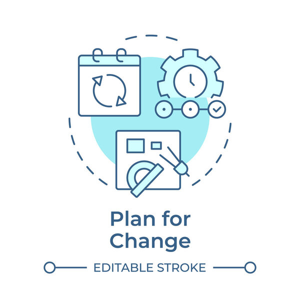 Plan for change soft blue concept icon. Create business development strategy. Stage of organizational transformation. Round shape line illustration. Abstract idea. Graphic design. Easy to use