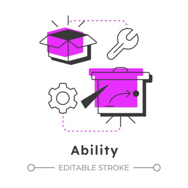 Yetenek modern doğrusal konsept simgesi. Bilgiyi eyleme dönüştürmek. ADKAR modeli. Şirket çözümleri entegrasyonu. Noktalı çizgilerle birleştirilmiş düz ana hatlar. Yaratıcı görsel. Düzenlemesi kolay
