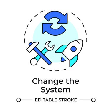 Sistem çoklu renk konsept simgesini değiştir. Aktif geçiş evresi. Lewin değişim yönetim modeli. İş geliştirme. Yuvarlak şekil çizimi. Soyut bir fikir. Grafik tasarımı. Kullanımı kolay