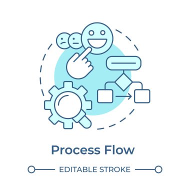 İşlem akışı yumuşak mavi konsept simgesi. Tamamlamak için gereken adımlar dizisi. Gap analiz aracı kullanımı. Yuvarlak şekil çizimi. Soyut bir fikir. Grafik tasarımı. Günlük paylaşımında kullanması kolay