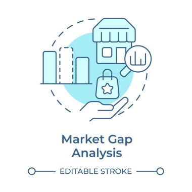Pazar açığı analizi yumuşak mavi kavram simgesi. Karşılanmamış müşteri ihtiyaçlarını tanımla. Yeni ürünler için fırsatlar. Yuvarlak şekil çizimi. Soyut bir fikir. Grafik tasarımı. Günlük paylaşımında kullanması kolay