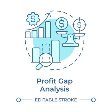 Kar açığı analizi yumuşak mavi konsept simgesi. Gerçek ve hedef gelir arasındaki farkı ölçün. Satışlar. Yuvarlak şekil çizimi. Soyut bir fikir. Grafik tasarımı. Günlük paylaşımında kullanması kolay